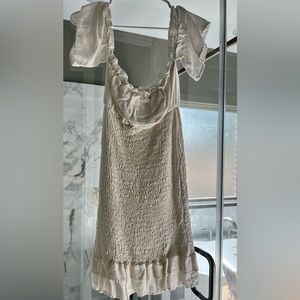 Ivory ruffle off the shoulder dress